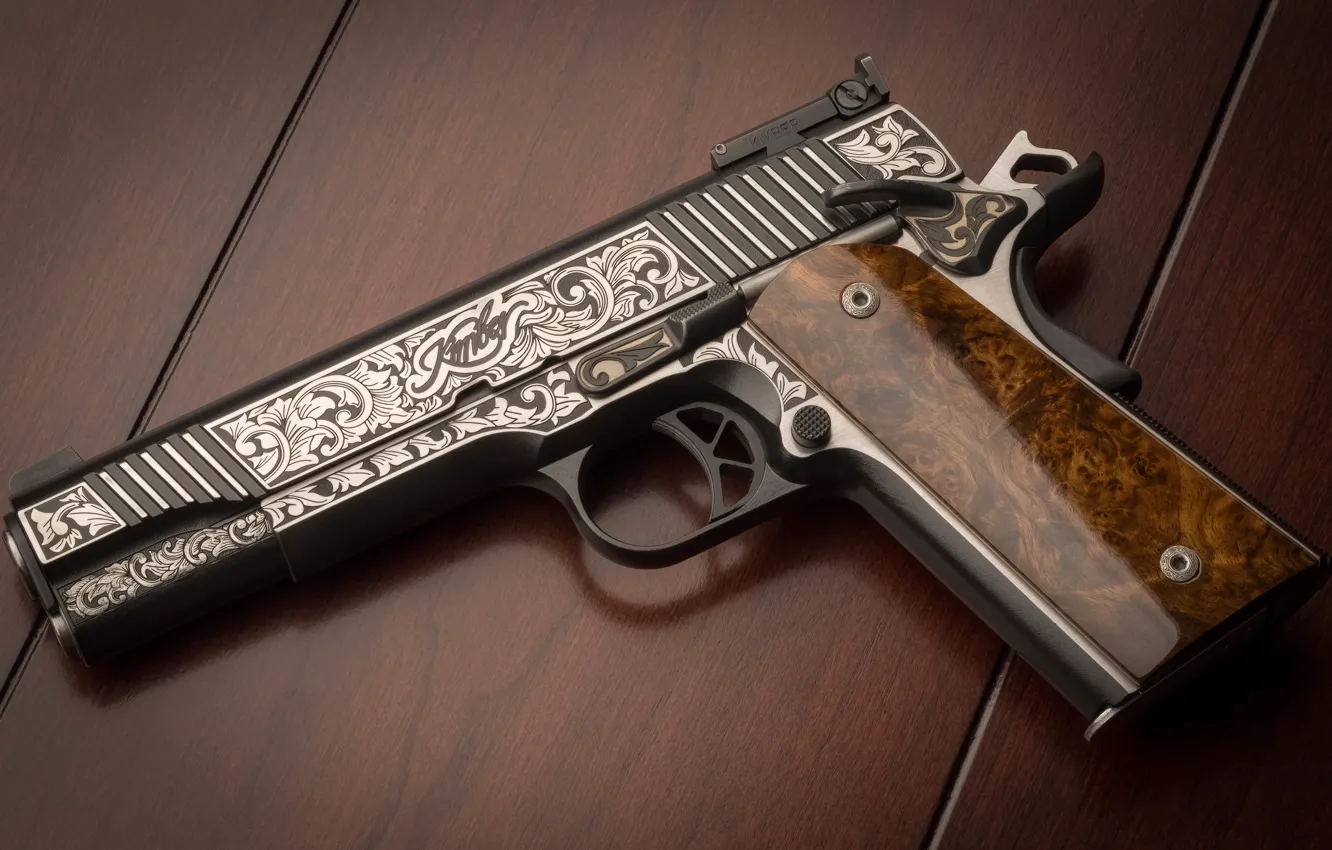Фото обои пистолет, оружие, фон, узоры, Custom, Kimber