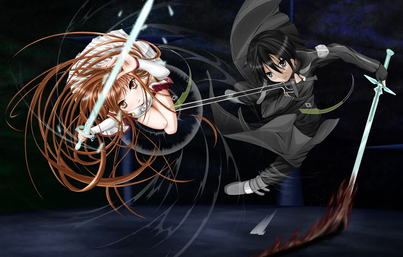 Фото обои девушка, оружие, меч, мужчина, Аниме, битва, плащ, длинные волосы