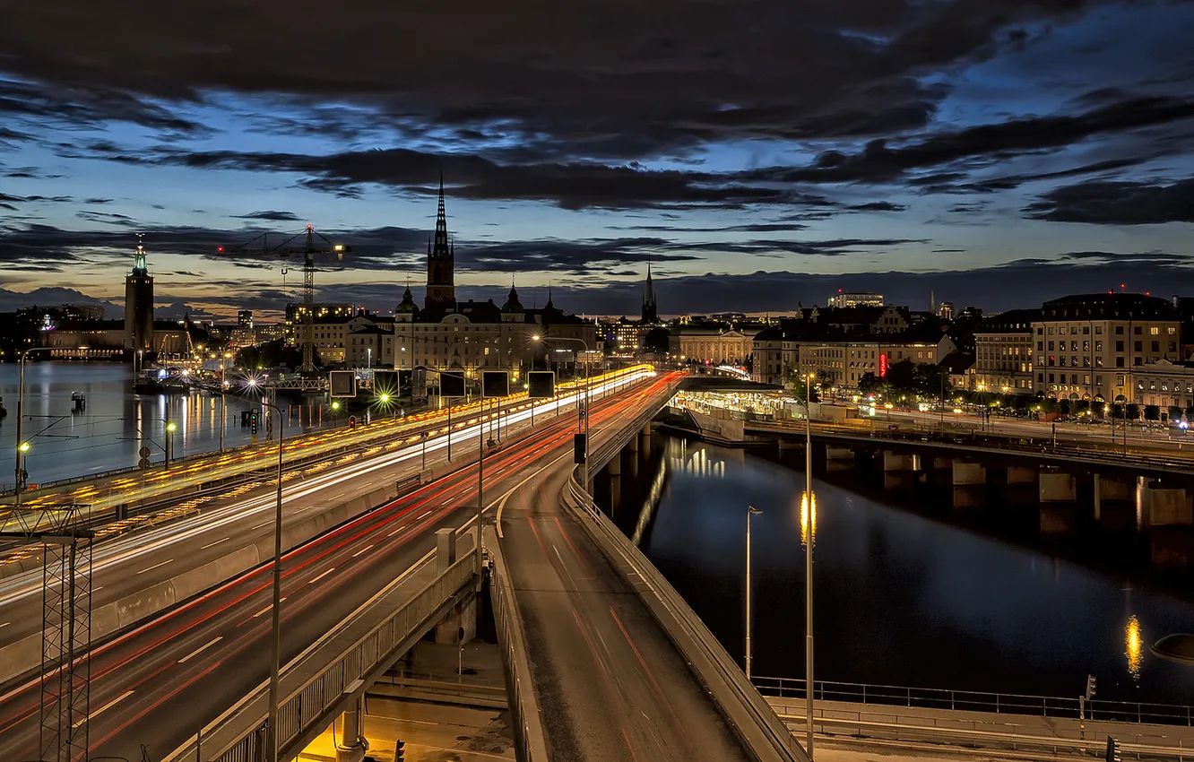 Фото обои ночь, город, stockholm