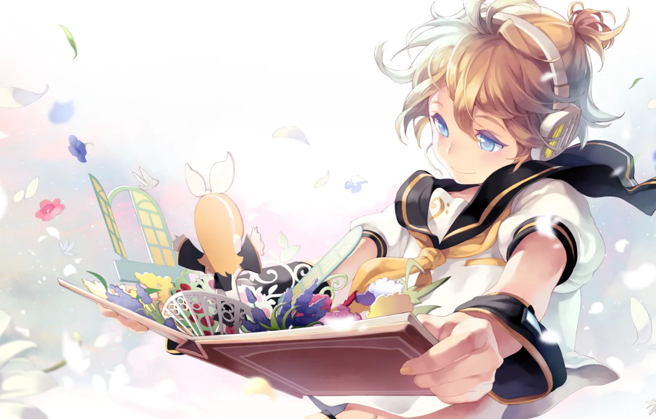 Фото обои аниме, арт, книга, kagamine rin, вокалоид