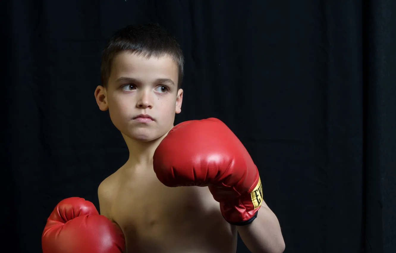 Фото обои взгляд, мальчик, перчатки, боксёр