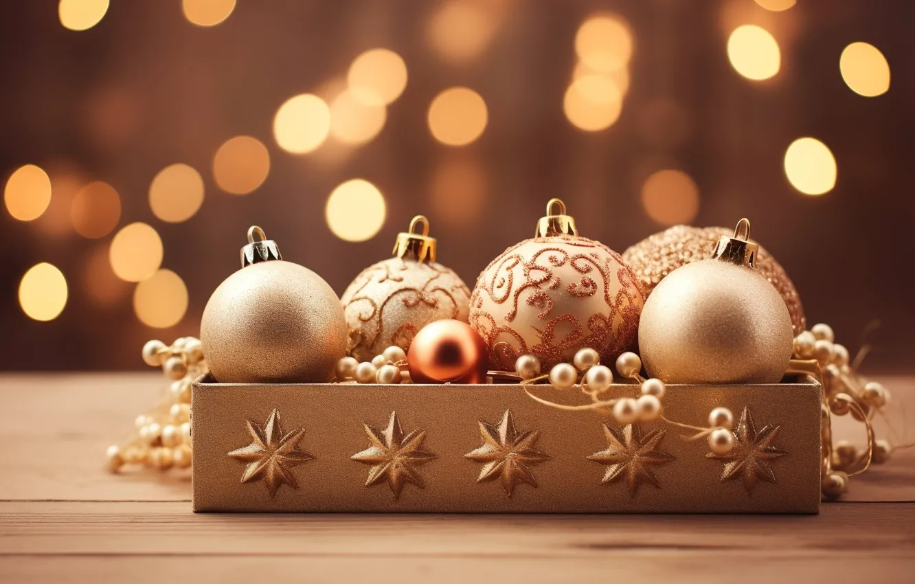 Фото обои украшения, шары, Новый Год, Рождество, golden, new year, Christmas, balls