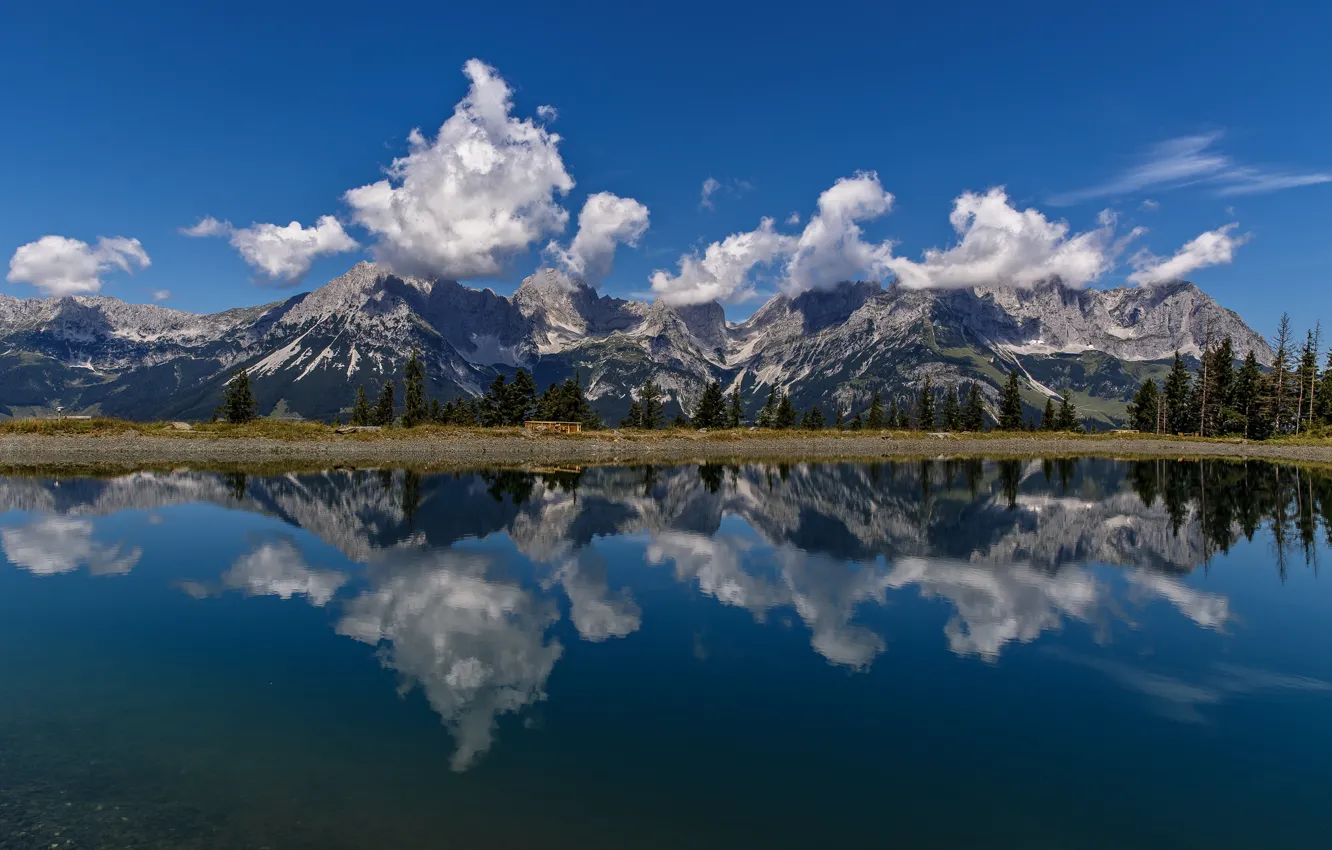 Фото обои облака, горы, озеро, отражение, Австрия, Альпы, Austria, Alps
