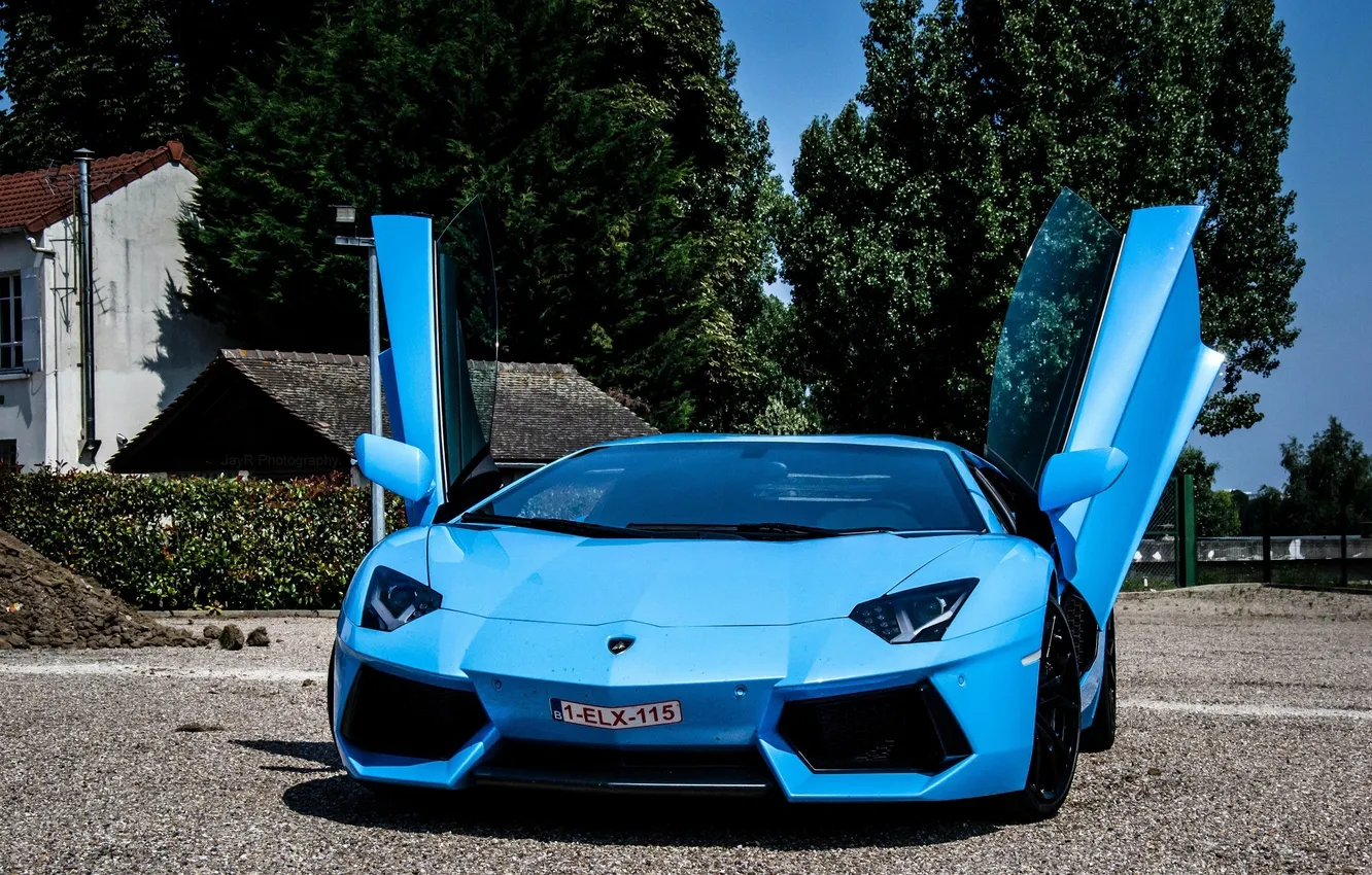 Фото обои Lamborghini, перед, blue, aventador, ламборгини, авентадор