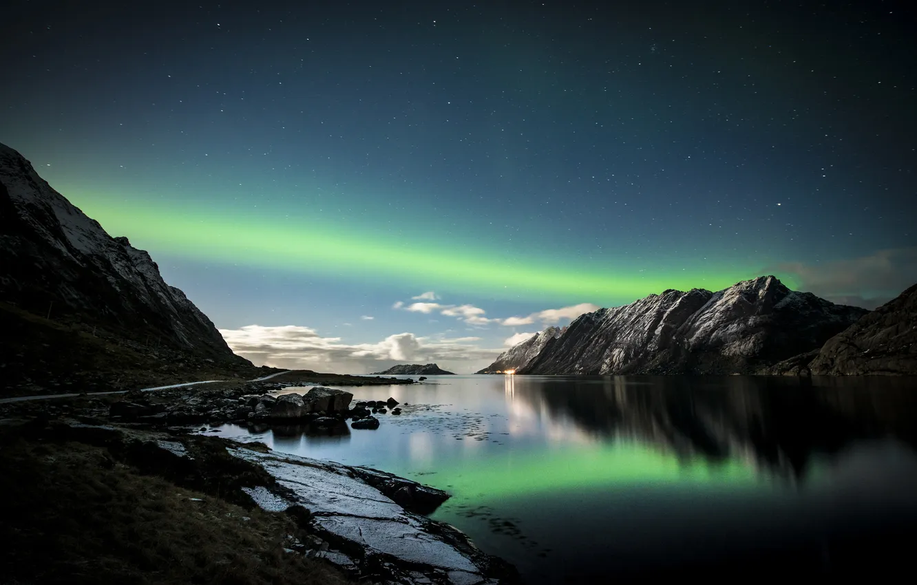 Фото обои небо, сияние, norway, lofoten