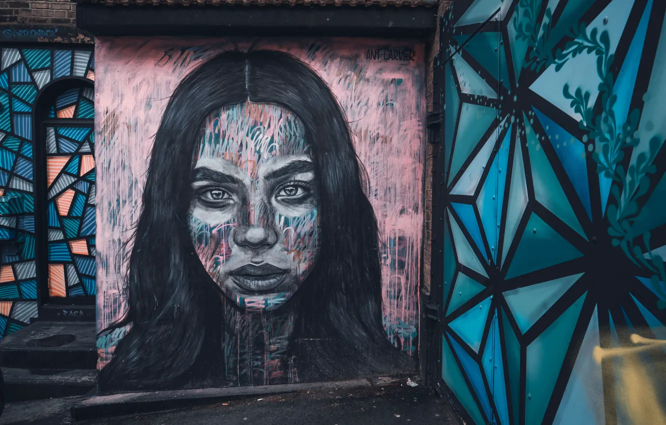 Фото обои Girl, City, Grafitti