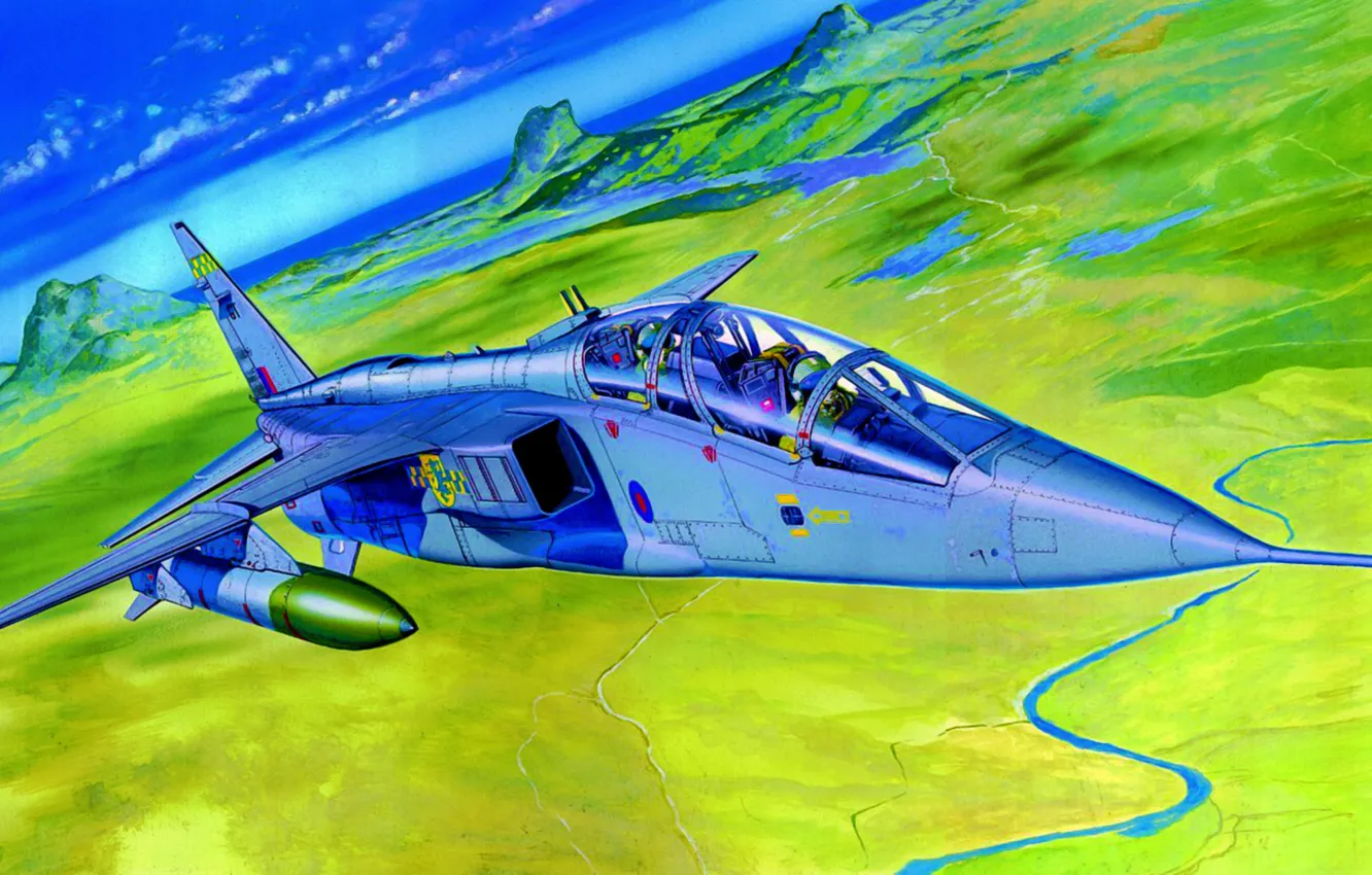 Фото обои war, art, airplane, painting, aviation, jet, Jaguar T.2