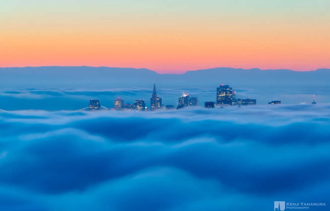 Фото обои небо, город, туман, даль, Сан-Франциско, photographer, Kenji Yamamura