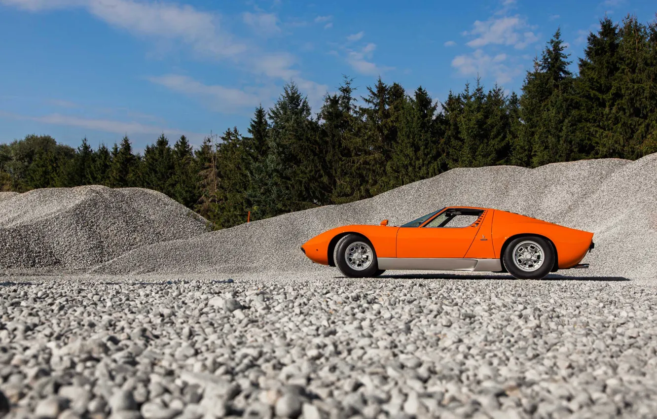 Фото обои Lamborghini, Orange, Miura, stones