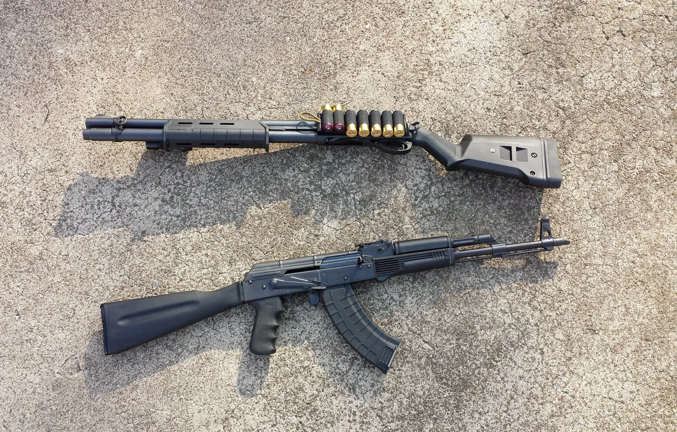 Фото обои оружие, автомат, ружьё, калаш, помповое, Remington 870