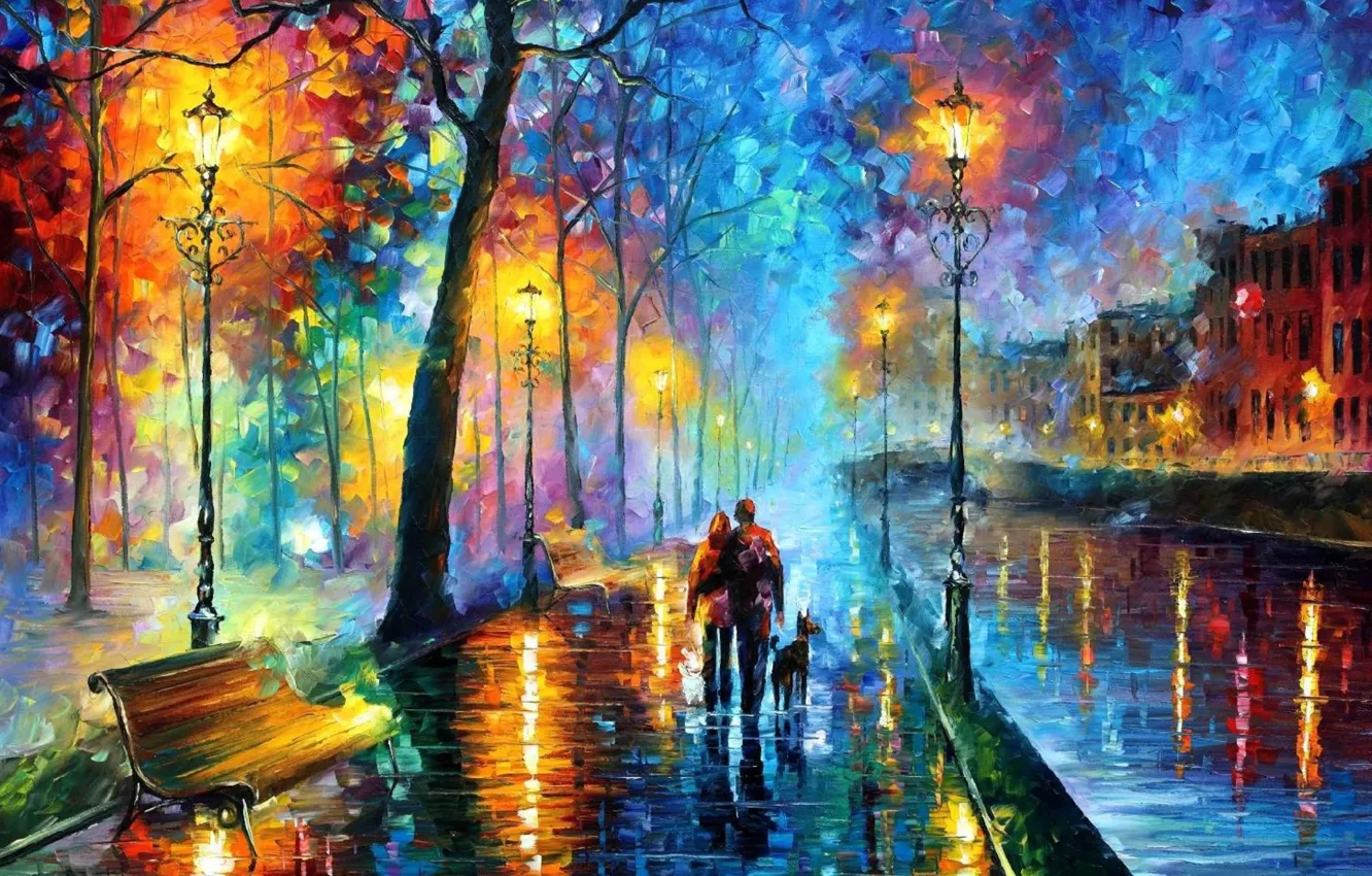 Фото обои пруд, улица, пара, бульвар, Л.Афремов