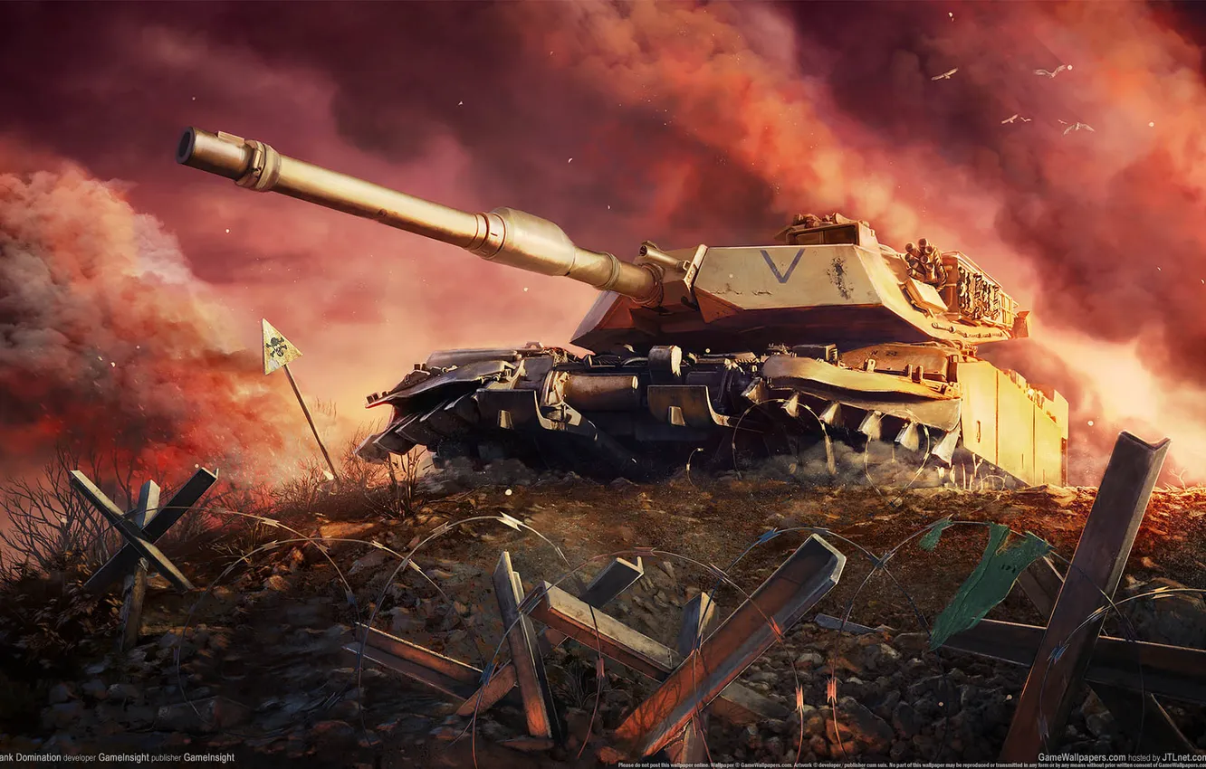 Фото обои облака, закат, война, кресты, дым, танк, war, sunset