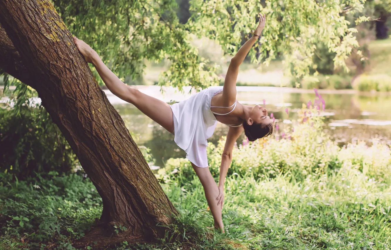 Фото обои девушка, дерево, танец, Dancing in the nature