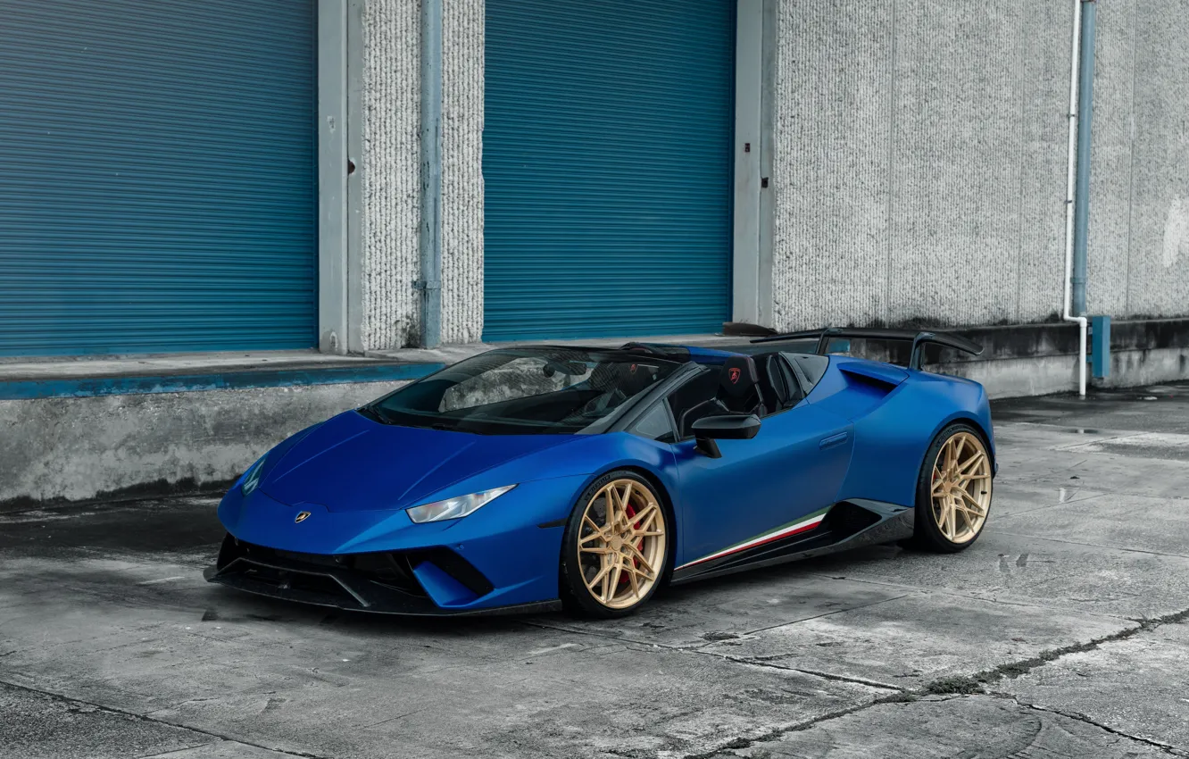 Фото обои Lamborghini, Blue, Side, Spider, Supercar, Lamborghini Huracan, Huracan Spider