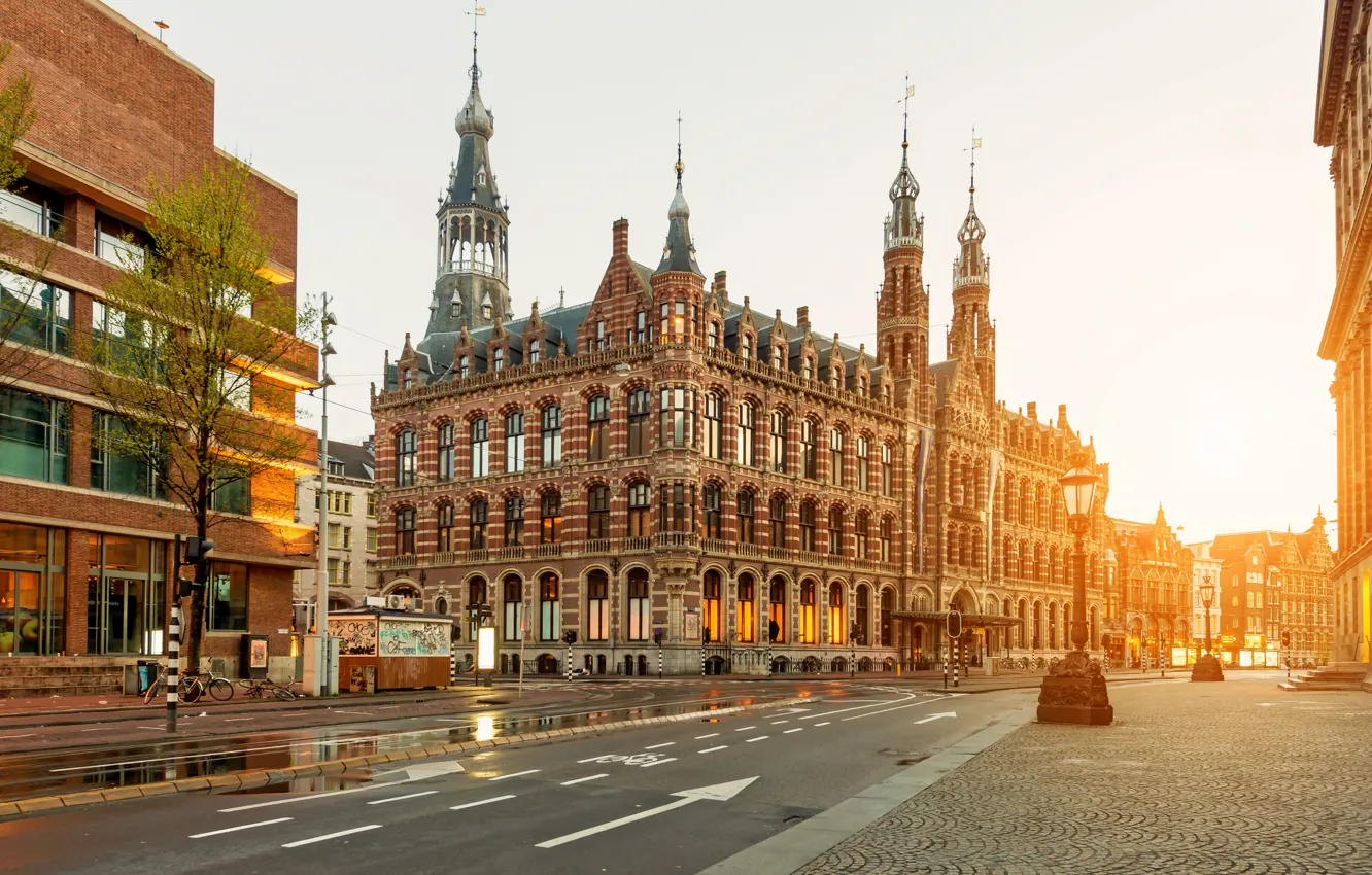 Фото обои Дом, Улица, Амстердам, Нидерланды, Amsterdam, Netherlands, Magna Plaza, Neo-Renaissance style