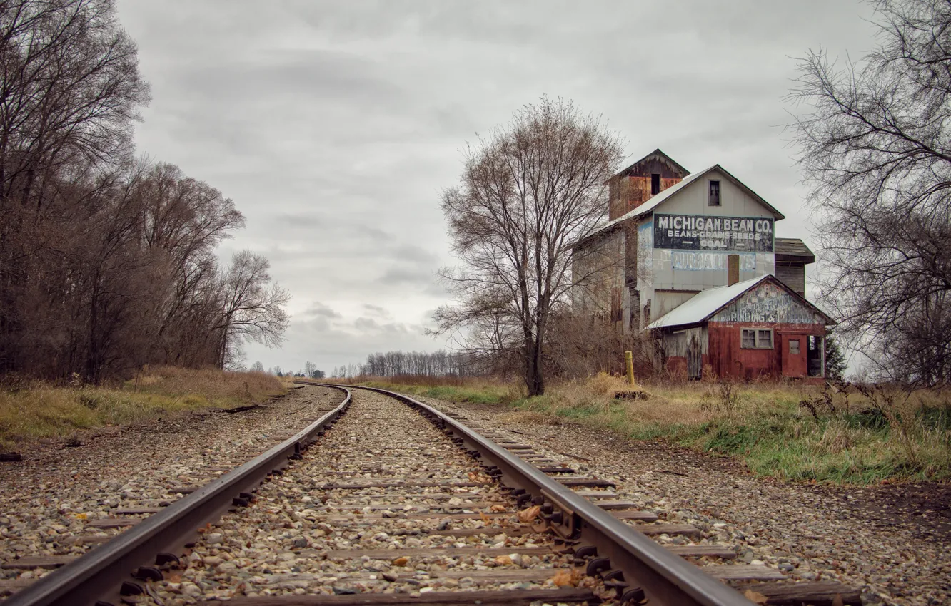 Фото обои railway, countryside, cloudy, railroad, Michigan Bean Co.