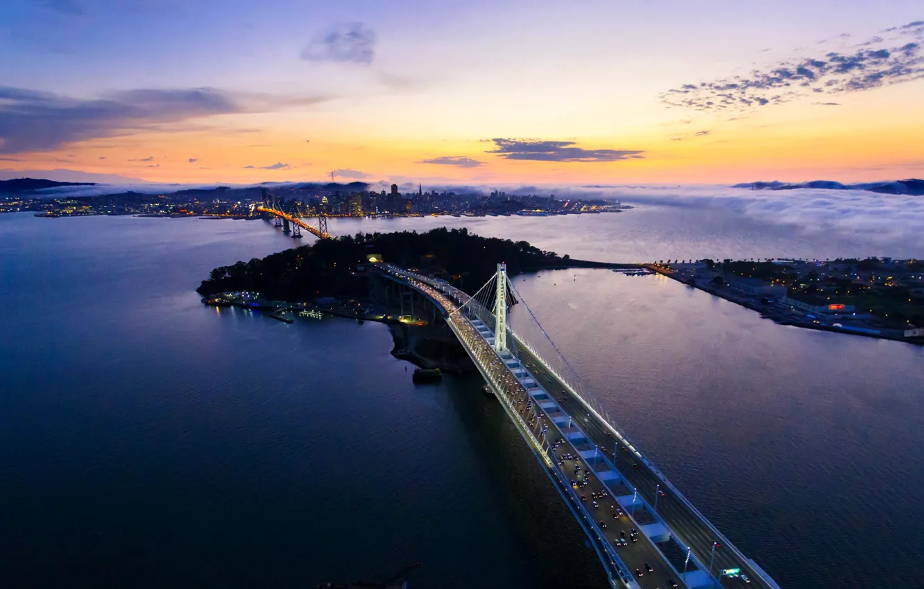 Фото обои мост, зарево, Сан-Франциско, США, Окленд