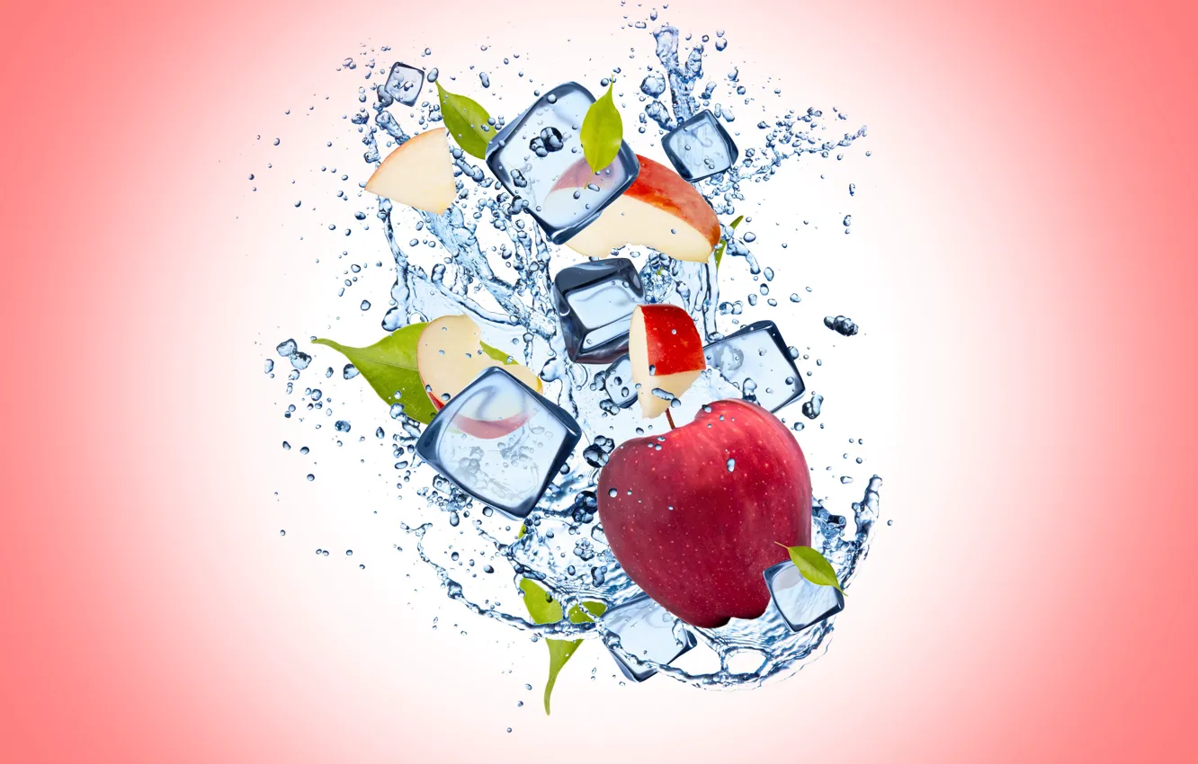 Фото обои лед, вода, капли, фон, Apple, яблоко, ice, water