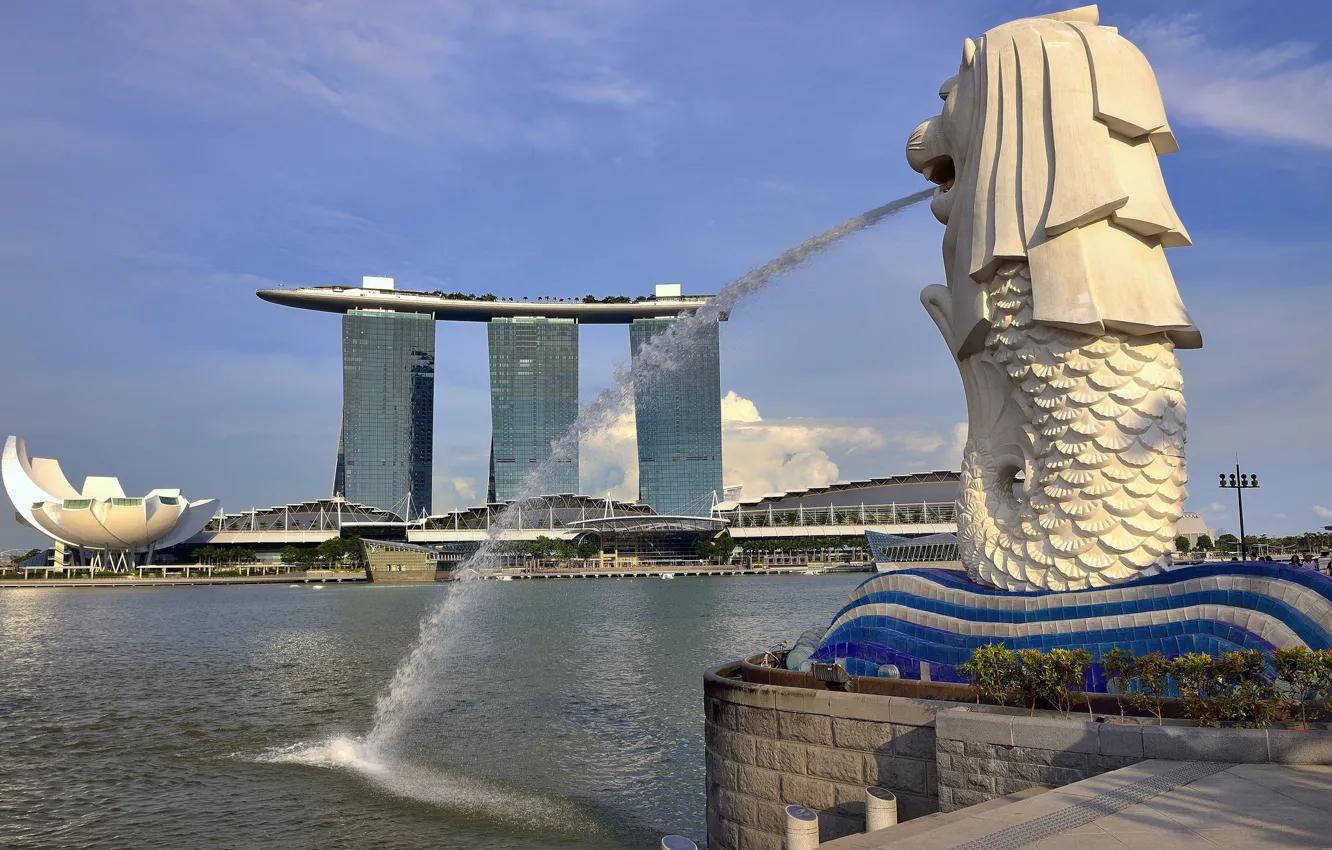 Фото обои город, река, Сингапур