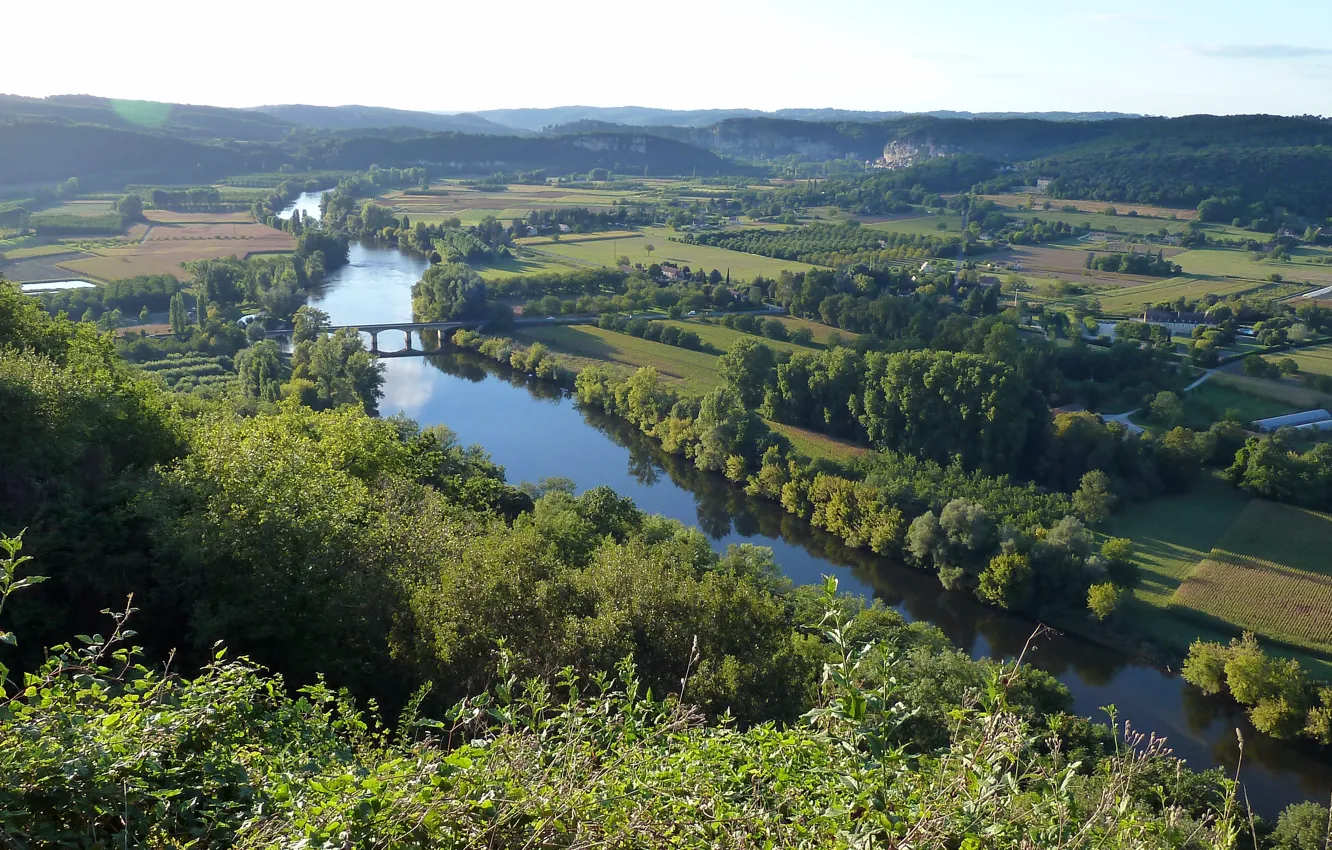 Фото обои река, Франция, панорама, природа, looking West from Domme, Dordogne River