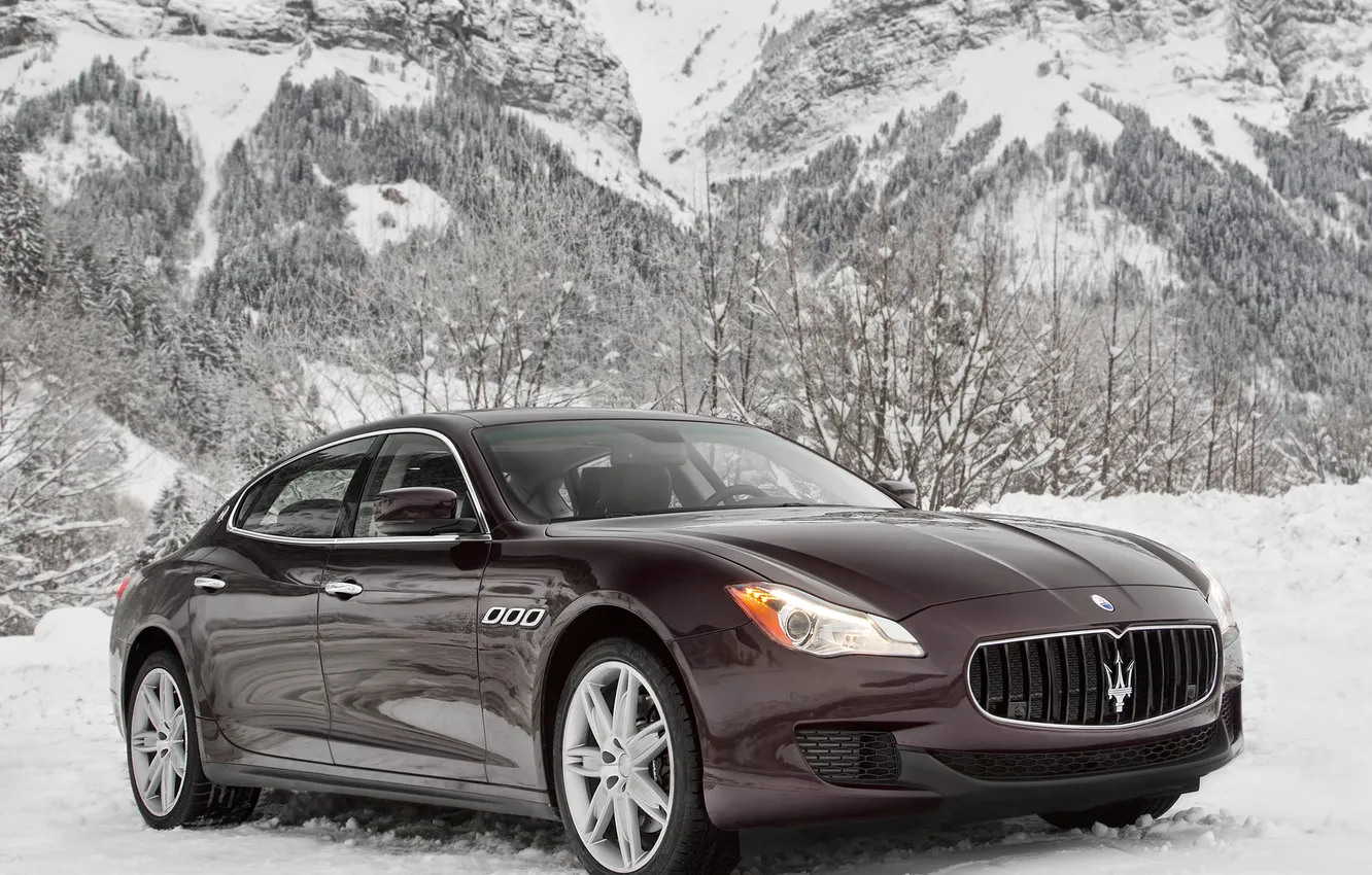 Фото обои машина, снег, горы, Maserati, Quattroporte