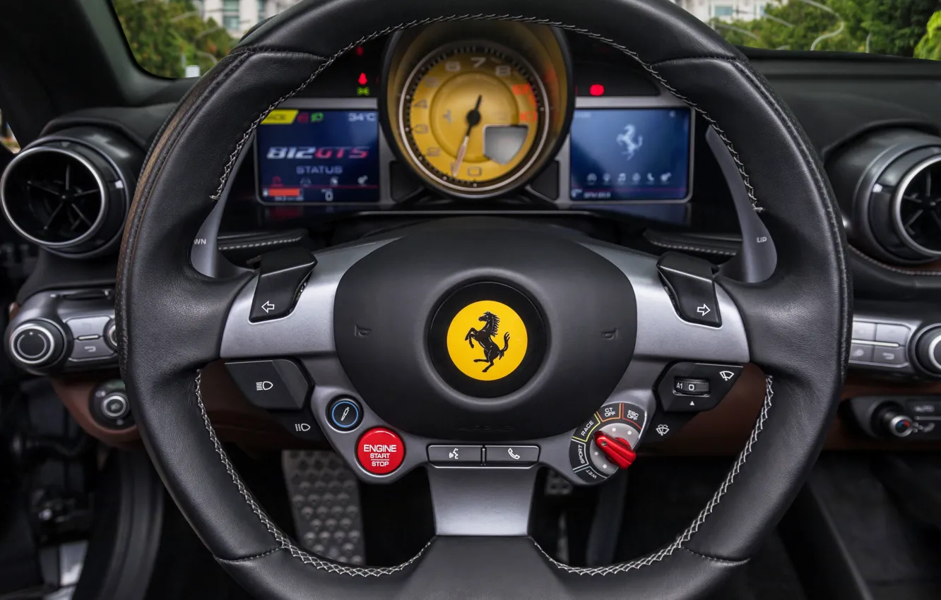 Фото обои конь, интерьер, кожа, руль, Ferrari, салон, GTS, Interior