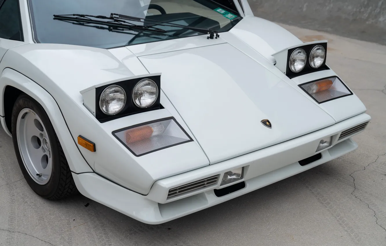 Фото обои белый, фары, Lamborghini, ламбо, Countach, Quattrovalvole, LP5000, Lamborghini Countach 5000QV