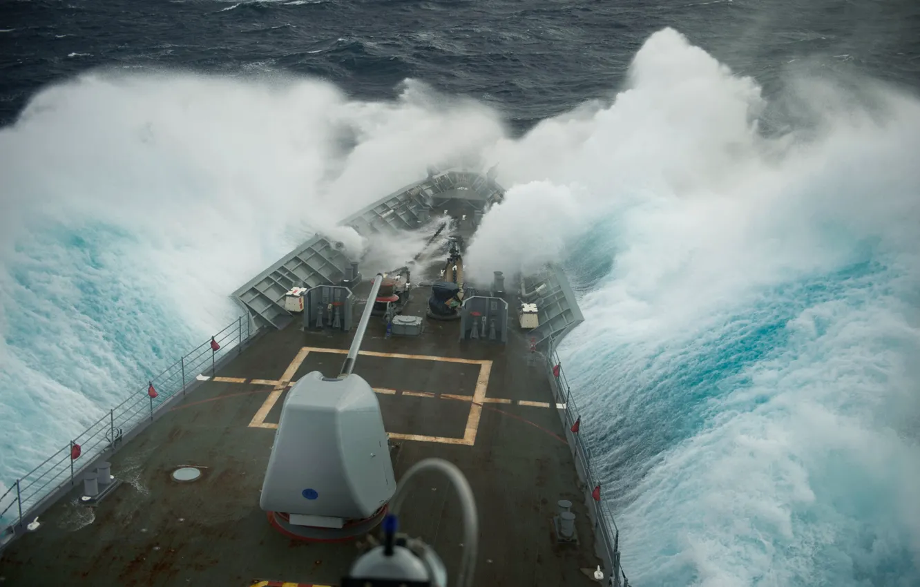 Фото обои шторм, океан, корабль