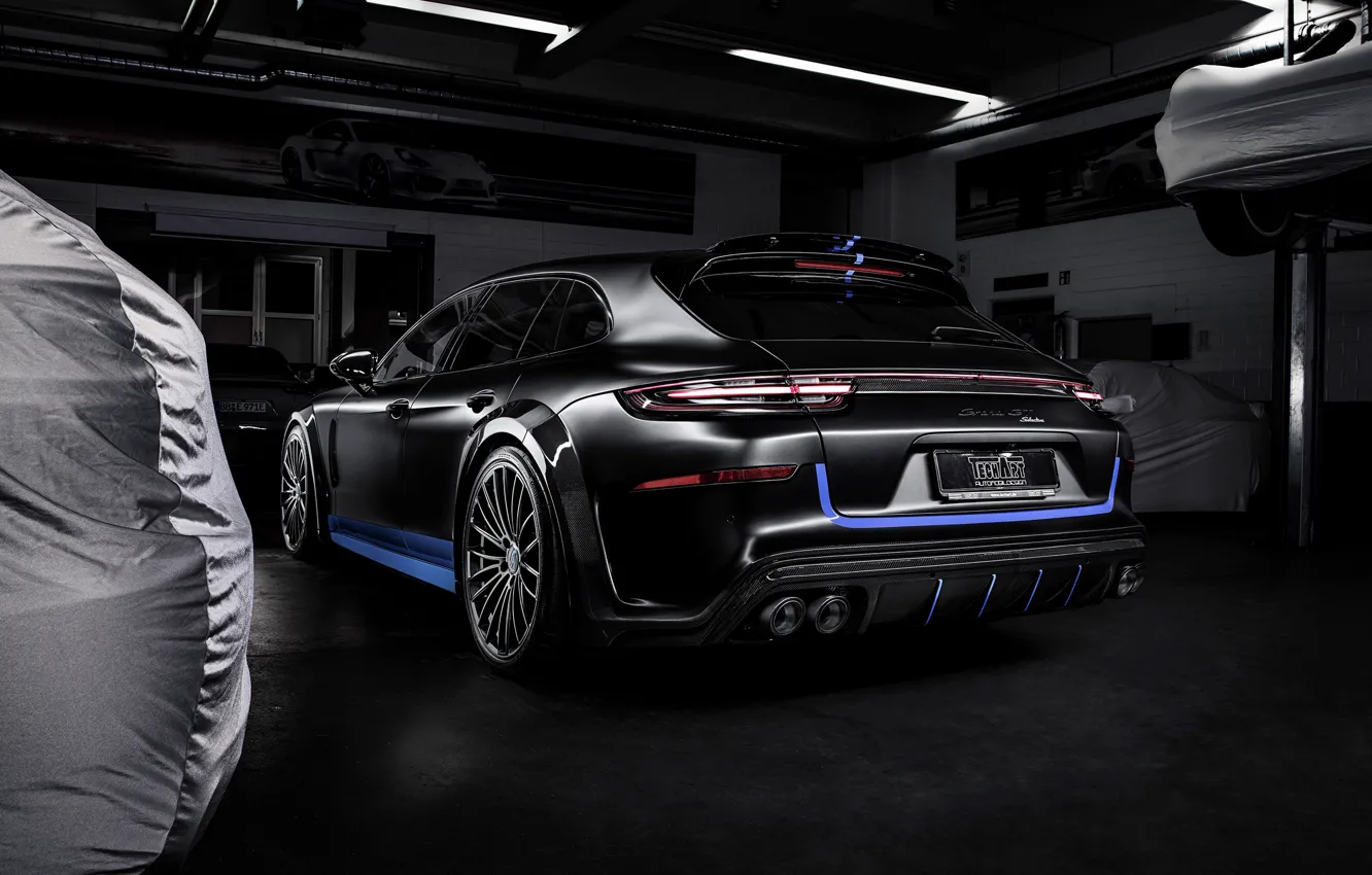 Фото обои Porsche, Panamera, вид сзади, 2018, TechArt, Sport Turismo, Grand GT, Selective