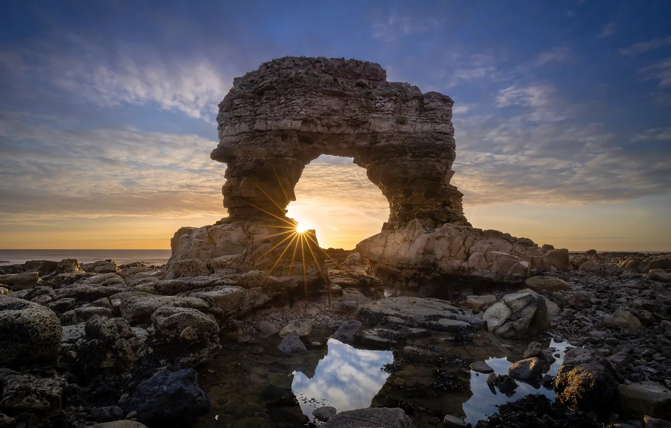 Фото обои море, солнце, скалы