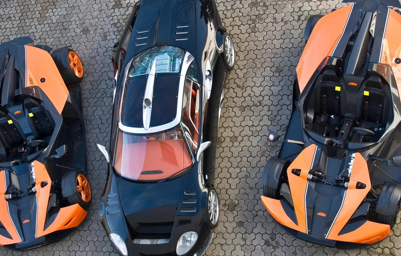 Фото обои Черный, Оранжевые, Верх, Spyker C8
