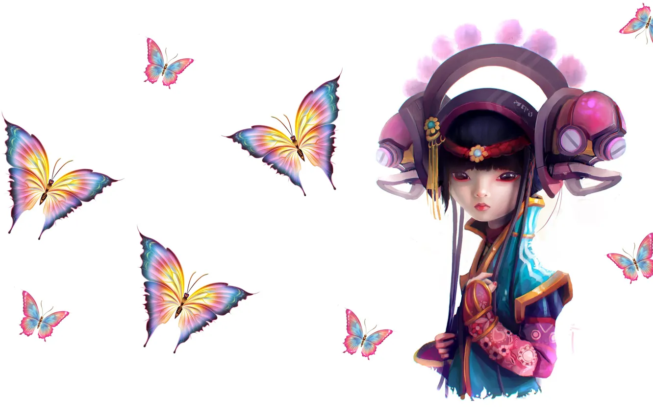 Фото обои бабочка, фэнтези, арт, костюм, девочка, Daniel Orive, Etsuko project _ Behind the pixels Book