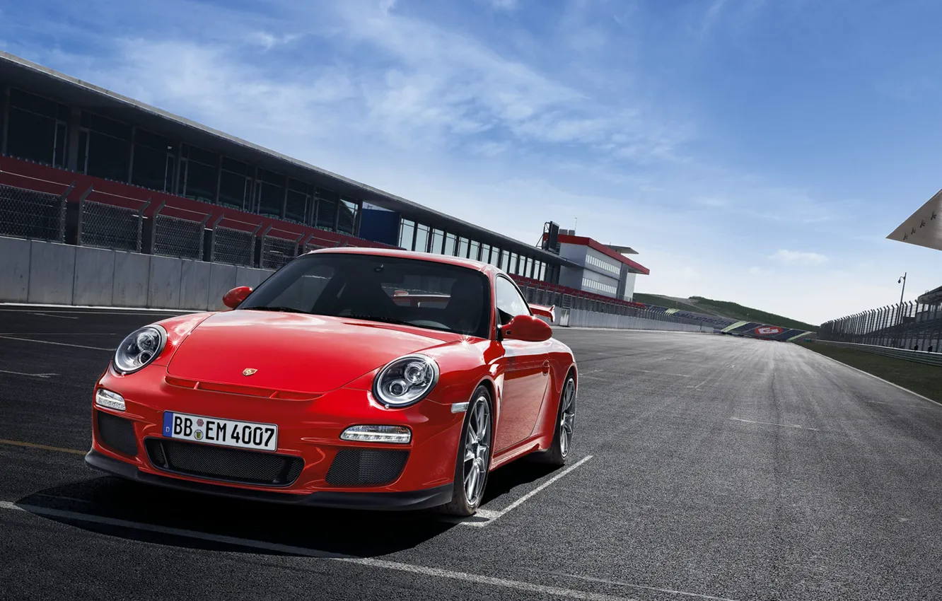 Фото обои асфальт, красный, трасса, спорткар, салон, старт, porsche 911 GT3