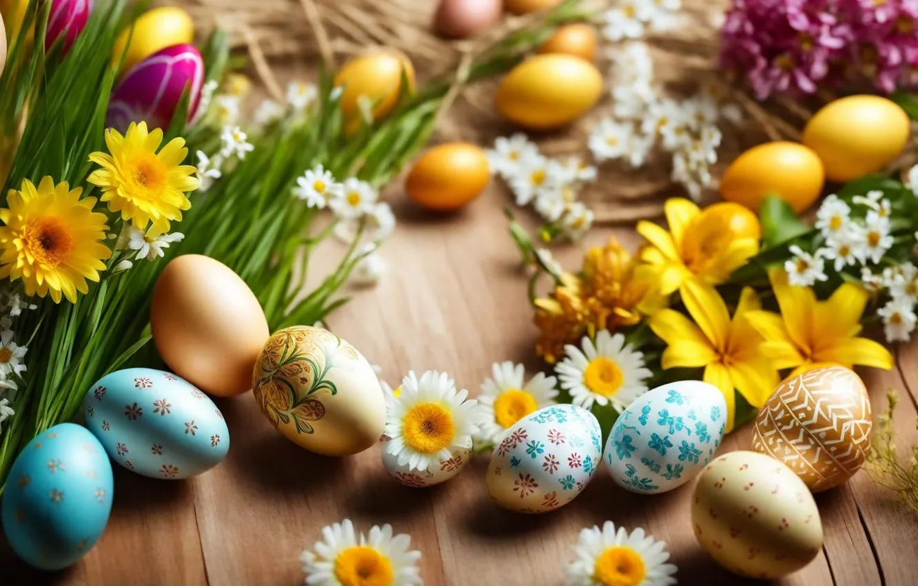 Фото обои цветы, яйца, весна, colorful, Пасха, happy, flowers, spring