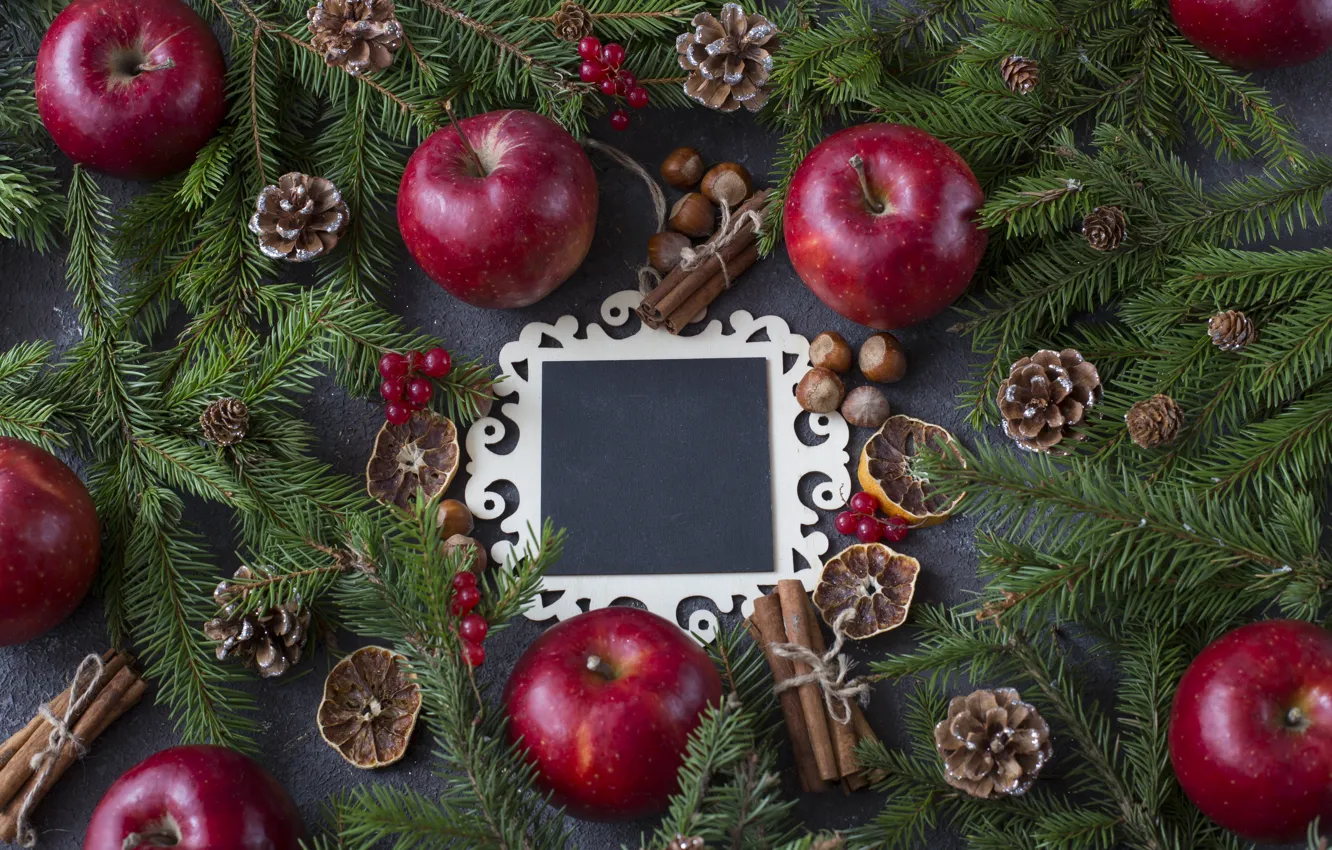 Фото обои украшения, яблоки, Рождество, Новый год, christmas, new year, wood, merry