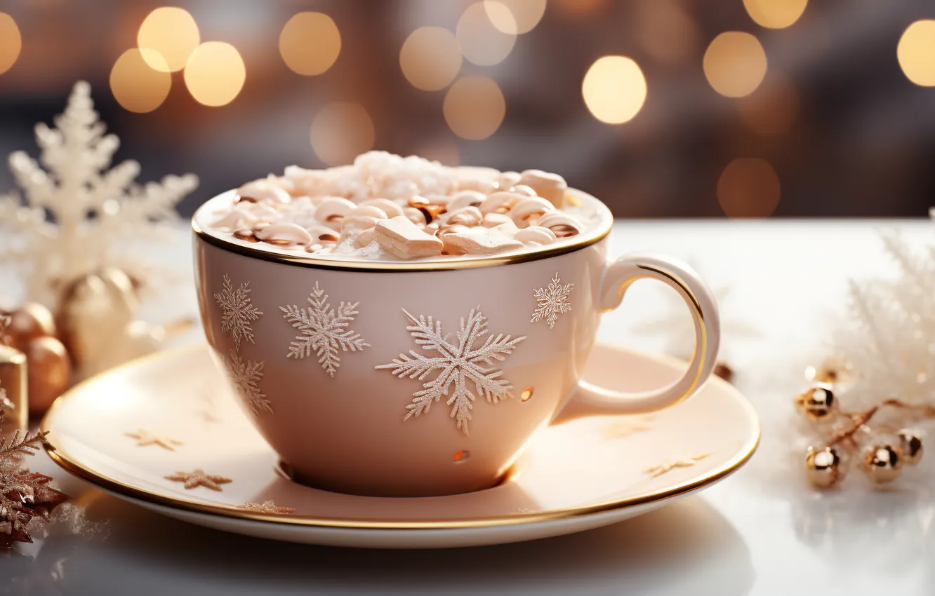 Фото обои зима, снег, Рождество, Новый год, Christmas, winter, snow, cup