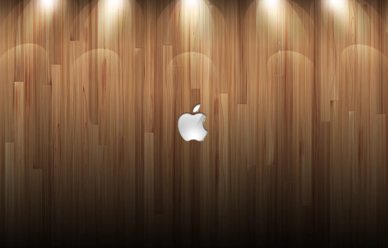 Фото обои стена, дерево, Apple, mac, logo