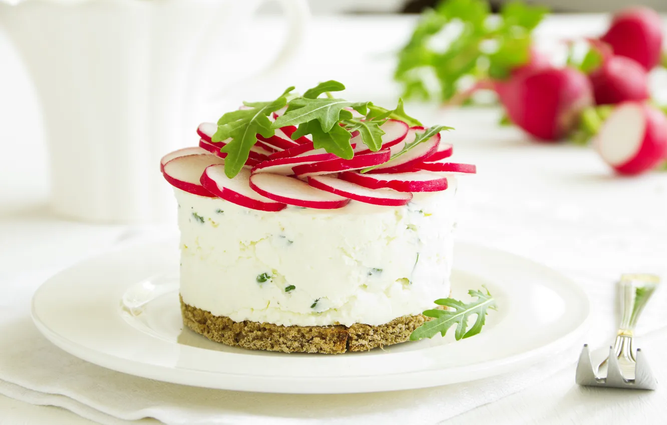 Фото обои творог, cheese, редис, Снэк-чизкейк, Snack cheese cake, radish