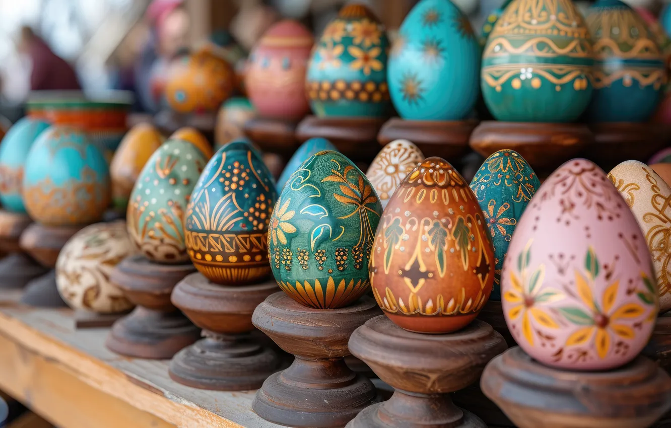 Фото обои праздник, узоры, яйца, весна, Пасха, орнамент, много, роспись
