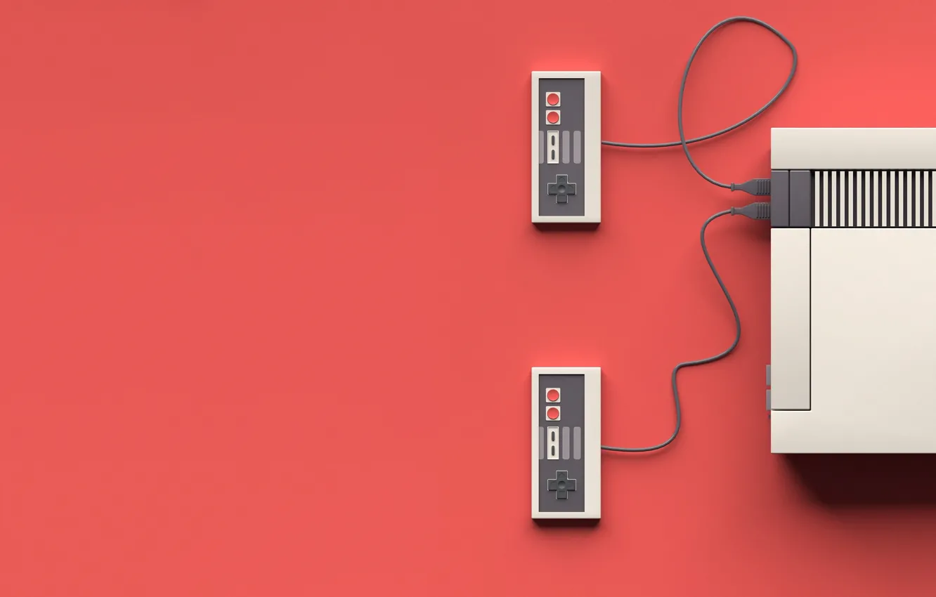 Фото обои Ретро, Art, Приставка, Nintendo, Рендеринг, Retro, Minimalism, Джойстики