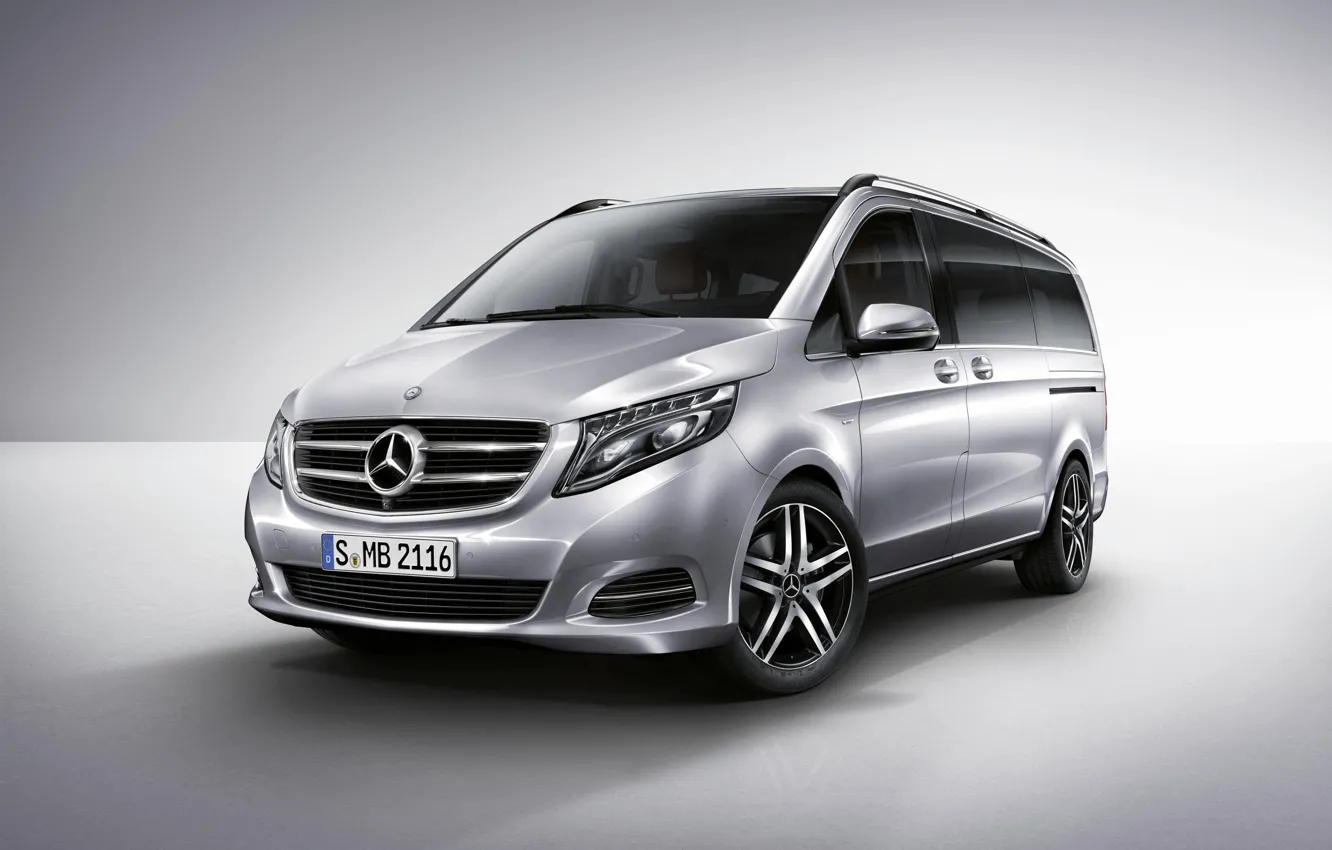 Фото обои Mercedes, Benz, Silver, 2014, Серебристый, Минивэн, Minivan, V-Class