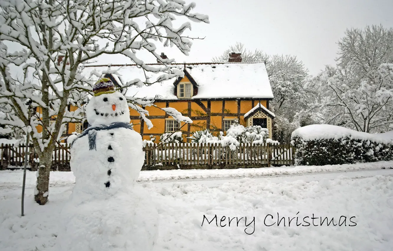 Фото обои дом, праздник, снеговик
