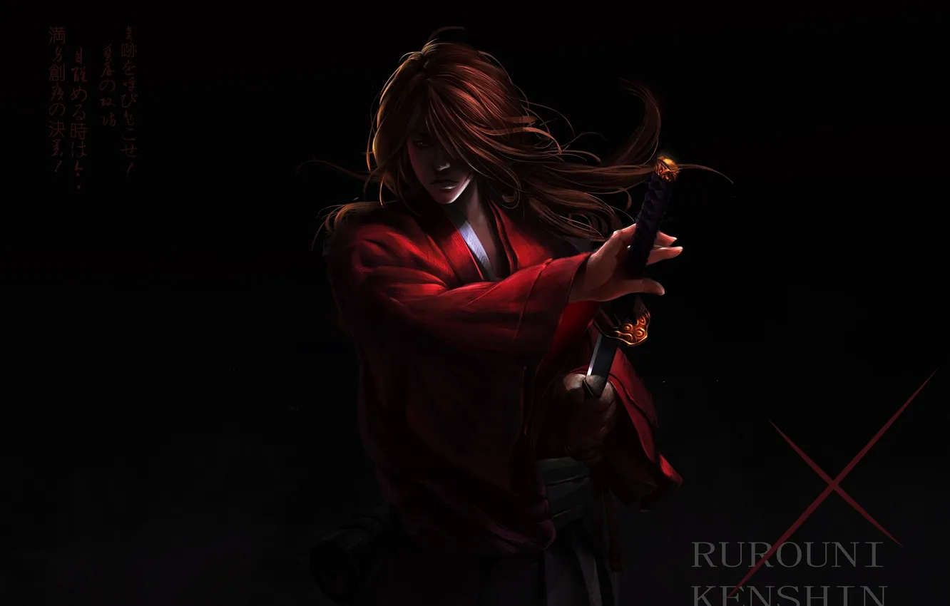 Фото обои меч, аниме, арт, самурай, парень, Rurouni Kenshin, Кеншин, Кенсин