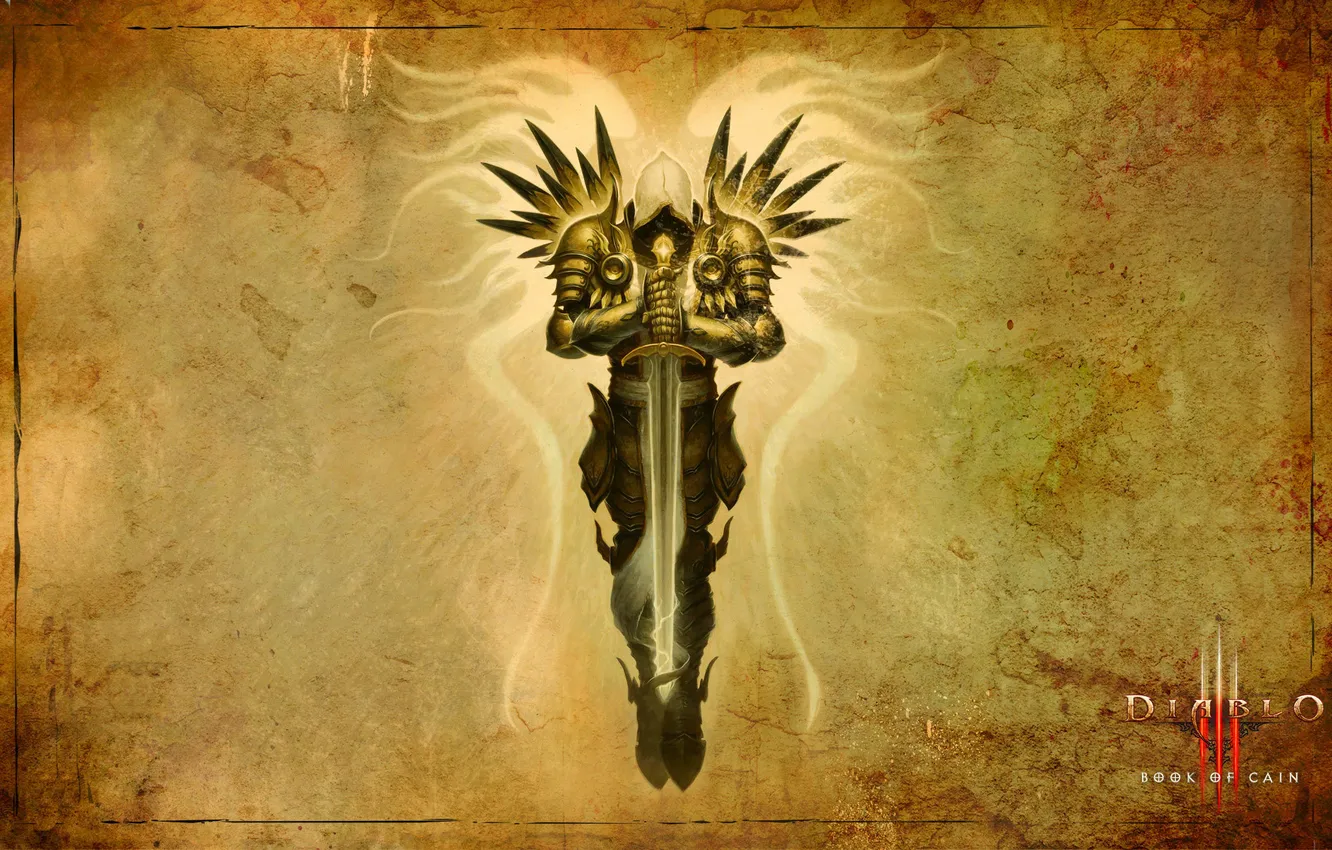Фото обои фон, крылья, меч, арт, Diablo, Tirael