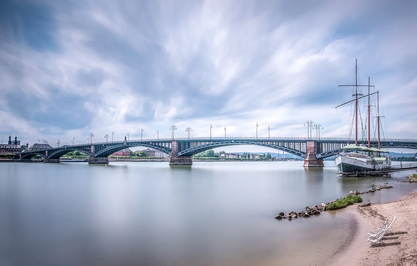 Фото обои мост, пролив, корабль, Germany, Wiesbaden