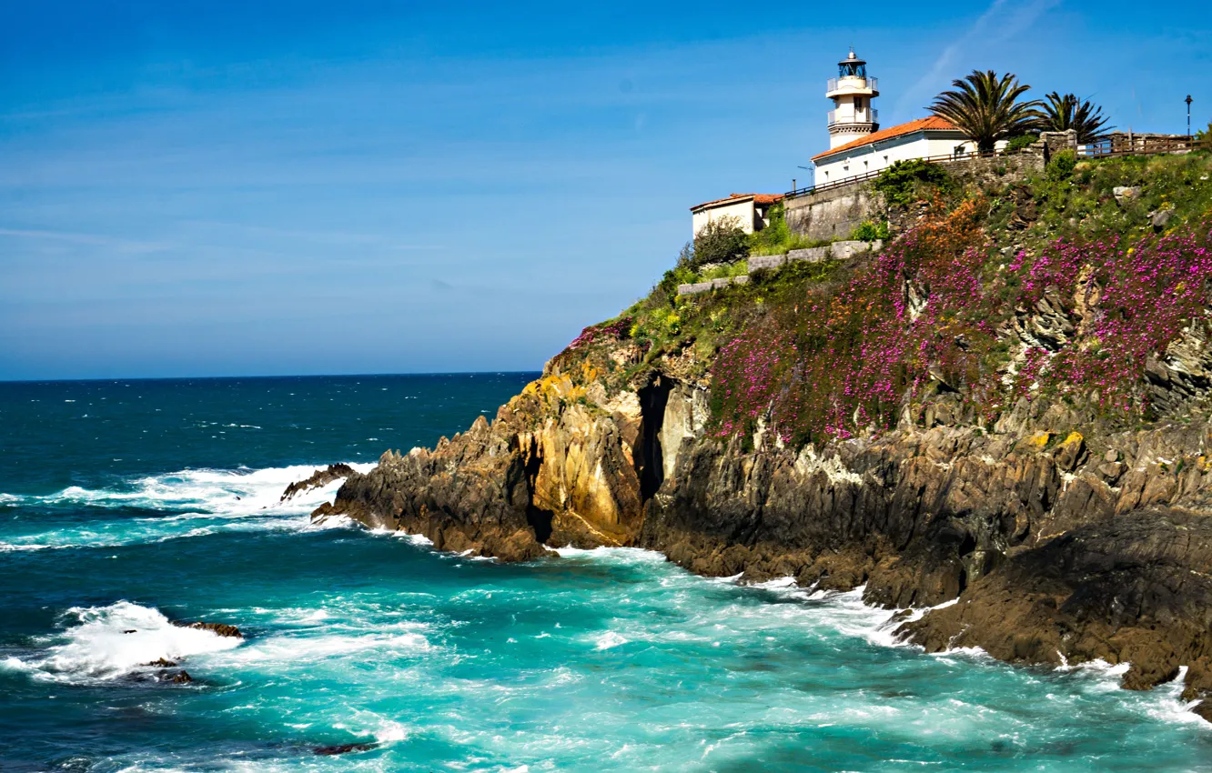 Фото обои море, пейзаж, природа, скала, маяк, Испания