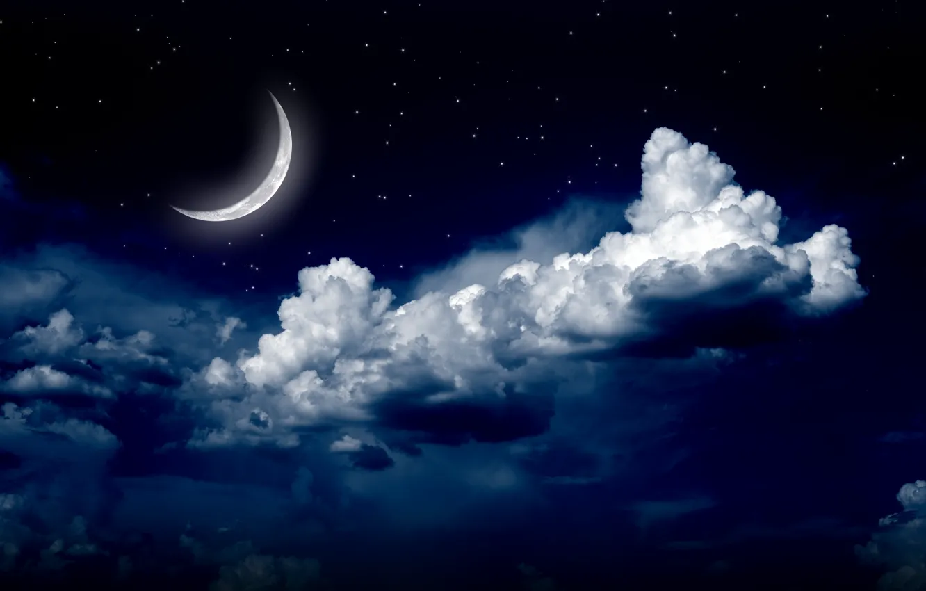 Фото обои moon, night, clouds, stars, stunner