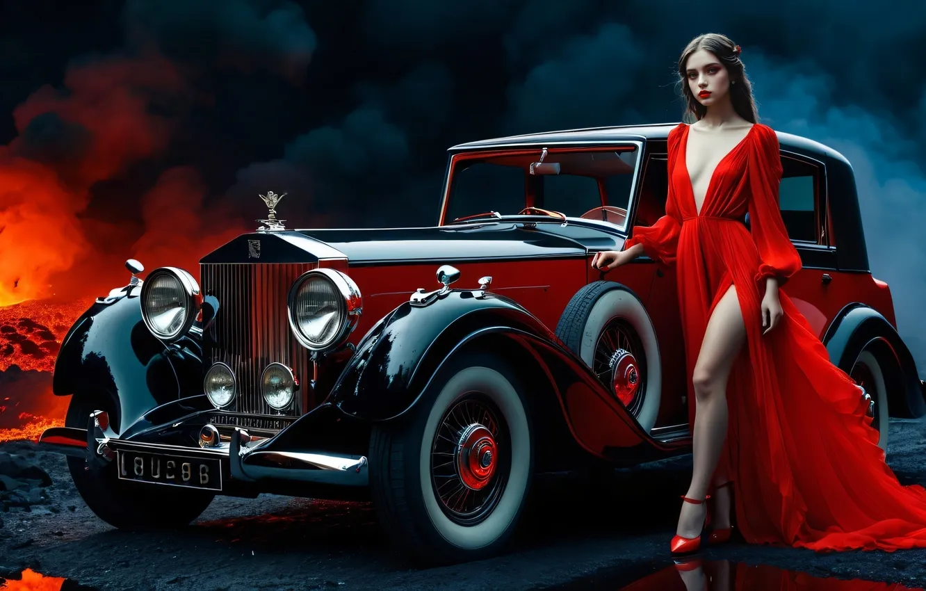 Фото обои car, girl, dress, beautiful, ai art
