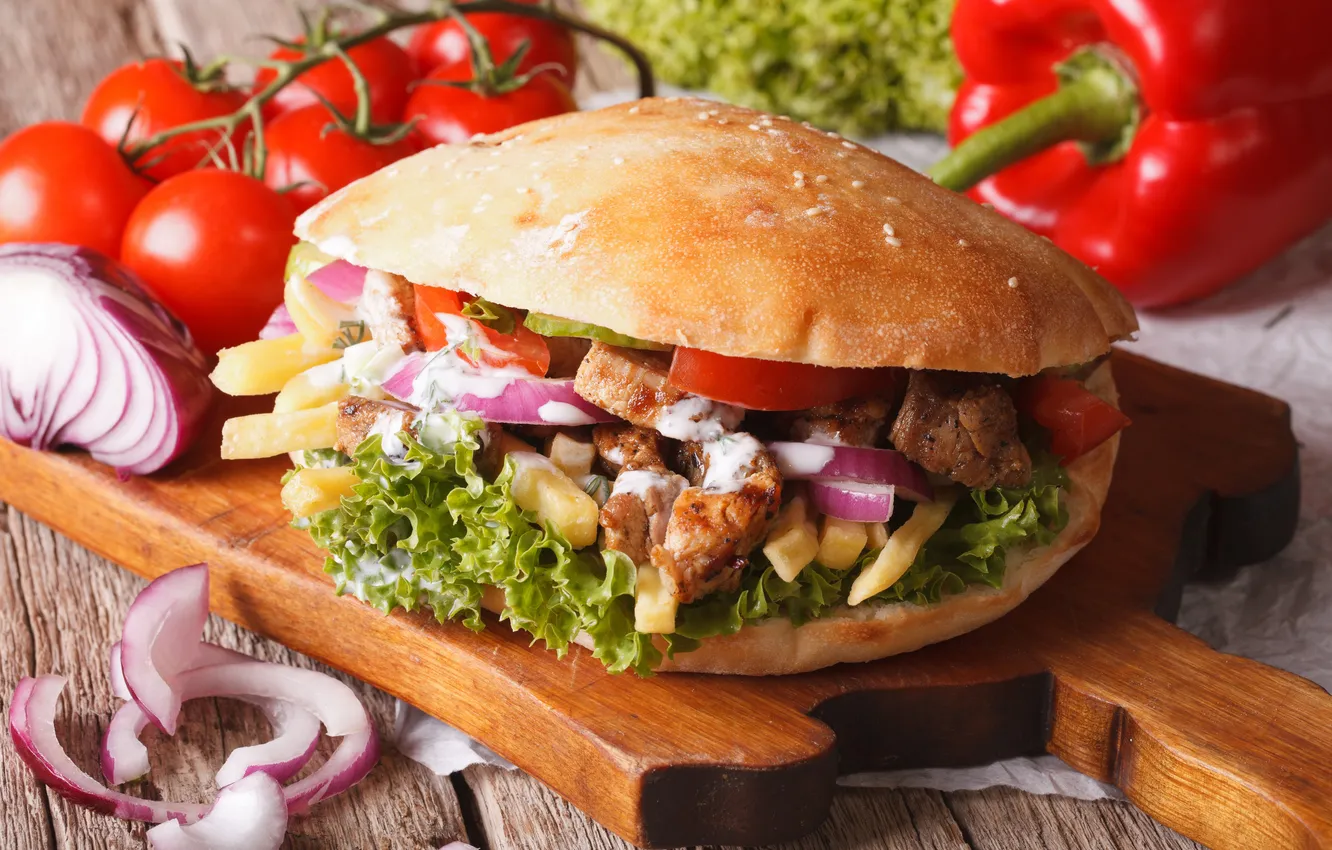 Фото обои green, fresh, food, fast, french, greek, fries, grilled