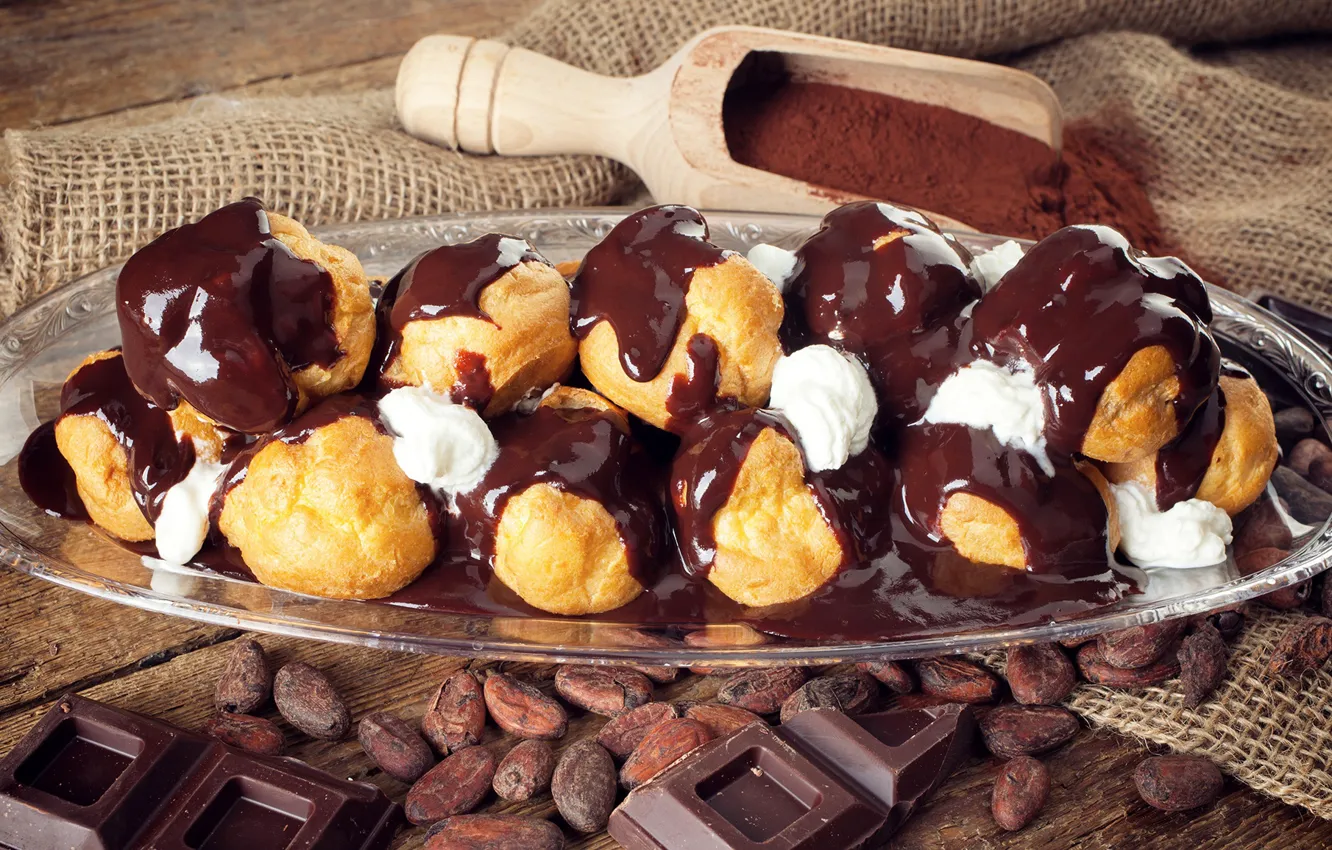 Фото обои шоколад, крем, десерт, выпечка, сладкое, какао, эклеры